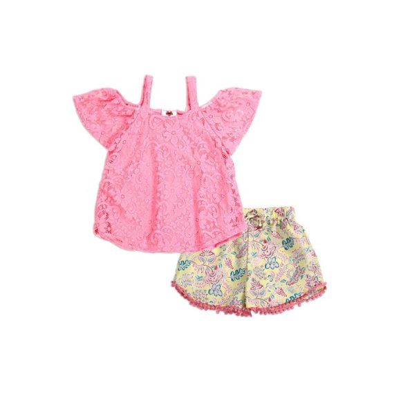 RMLA Girls 2-Piece Short Set | Pink Coral Summer Outfit |Trendy Kids Clothing - Picture 2 of 3